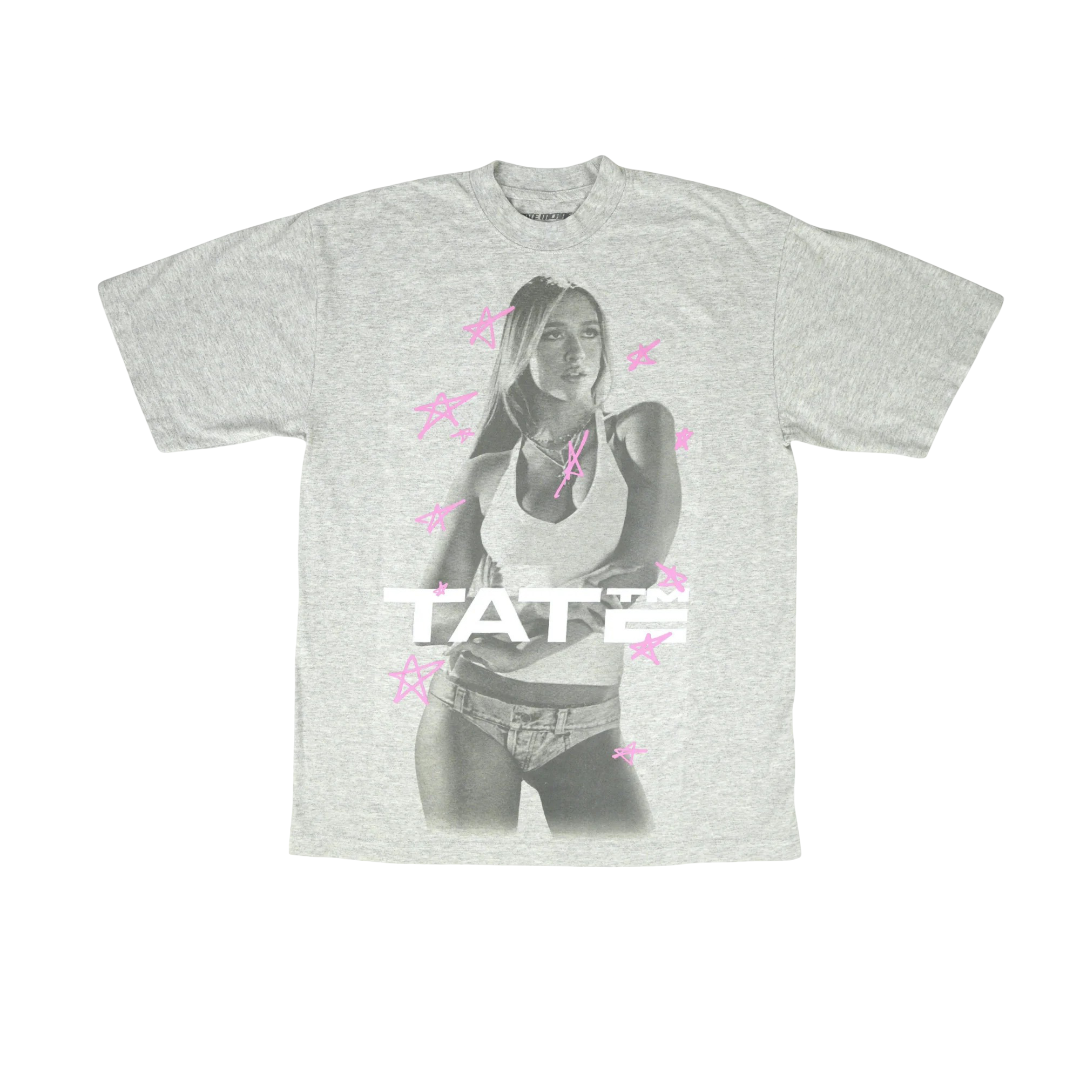 Tate McRae Tour Merch - Grey Pink Stars T-shirt