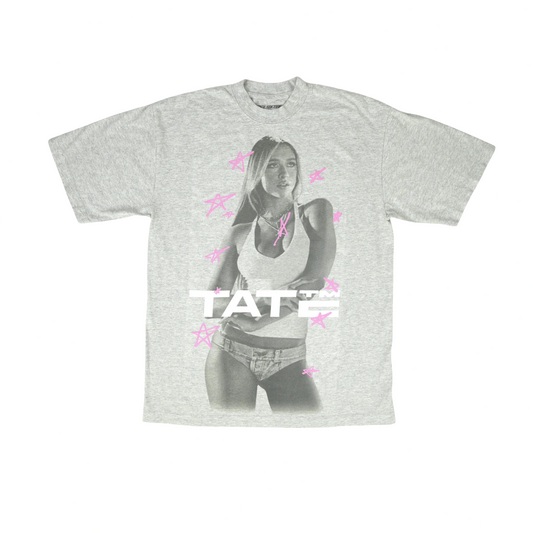 Tate McRae Tour Merch - Grey Pink Stars T-shirt